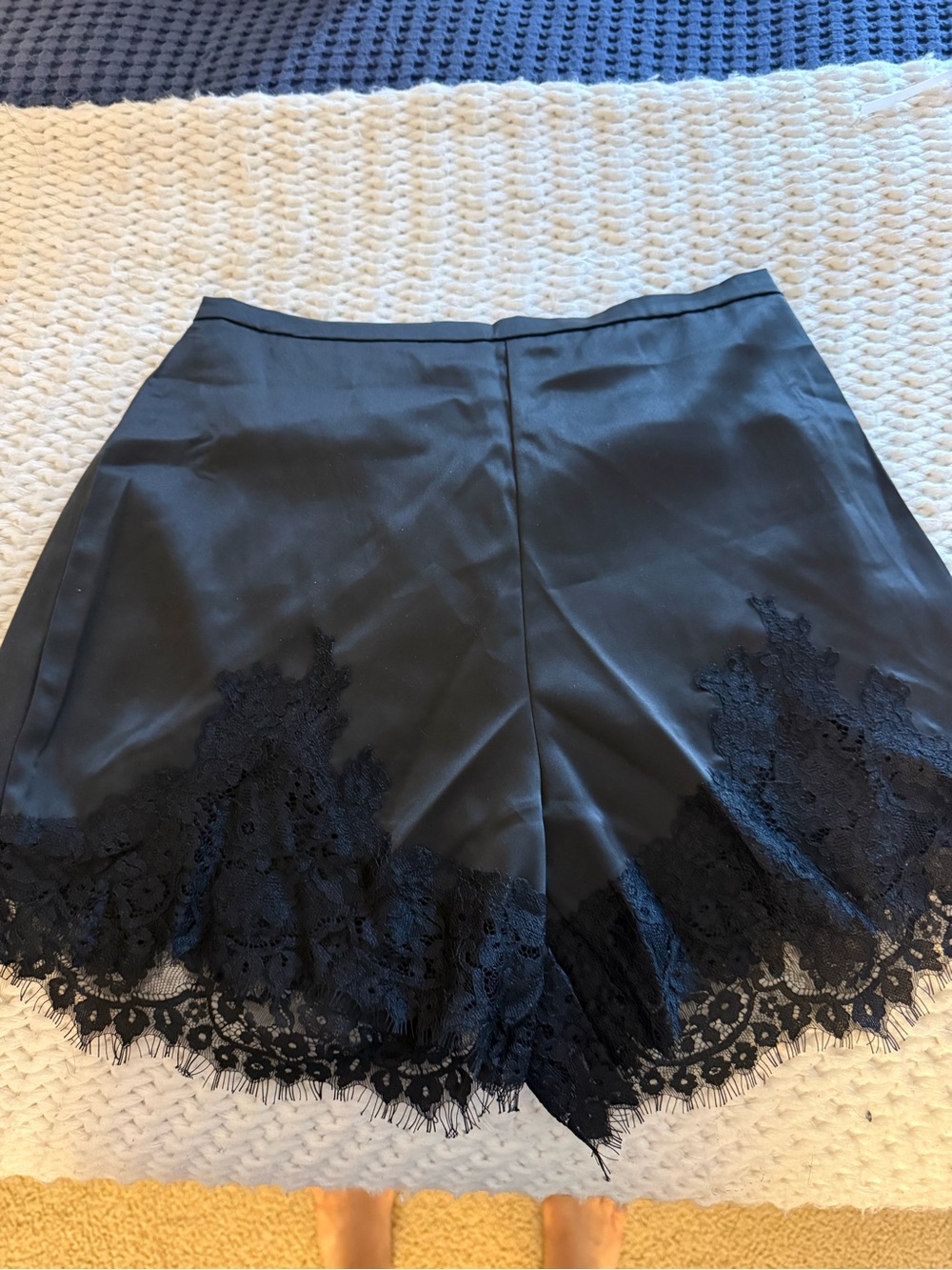 Amazon Black High-Waist Satin Shorts with Lace Trim